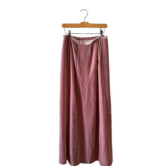 Trend Les Copains French Designer Crushed velvet maxi skirt Dusty Rose Pink - Picture 1 of 11